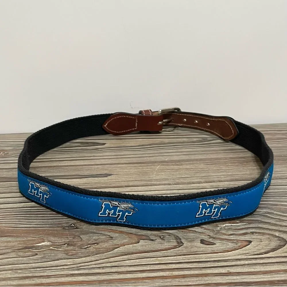 Middle Tennessee State University Blue Logo Canvas Golf Belt Men 32 Leather Trim
